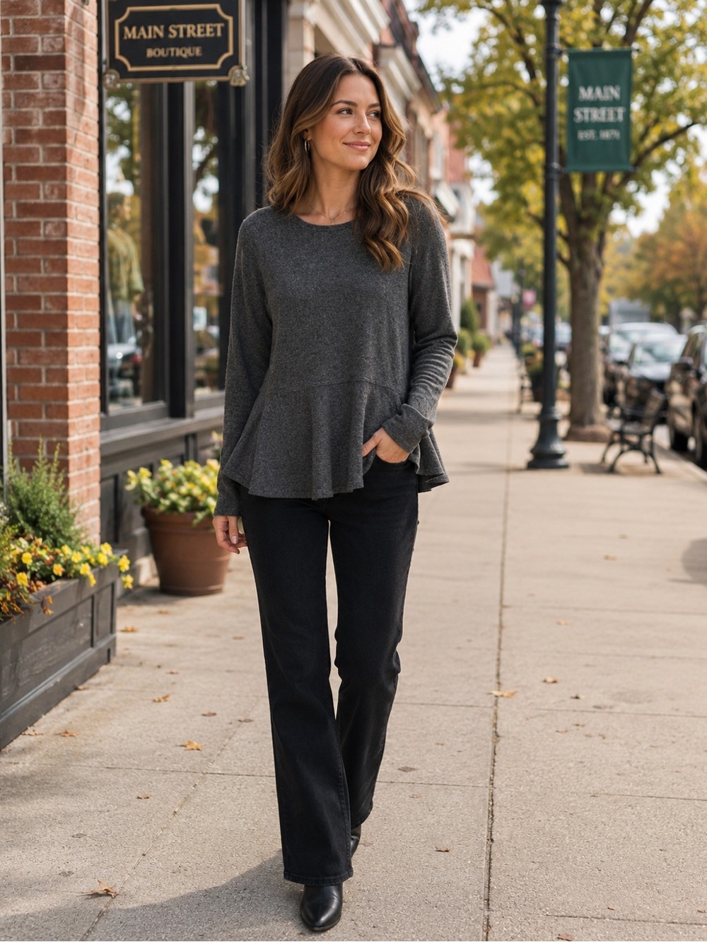 LOFT Charcoal Gray Women's Peplum Sweater
